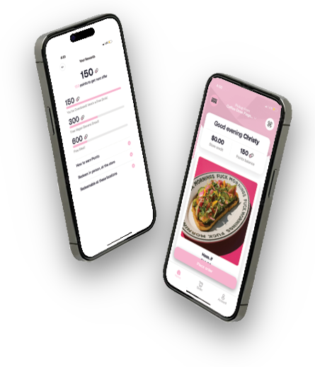 coffee dose ordering app screens shown on 2 iphones