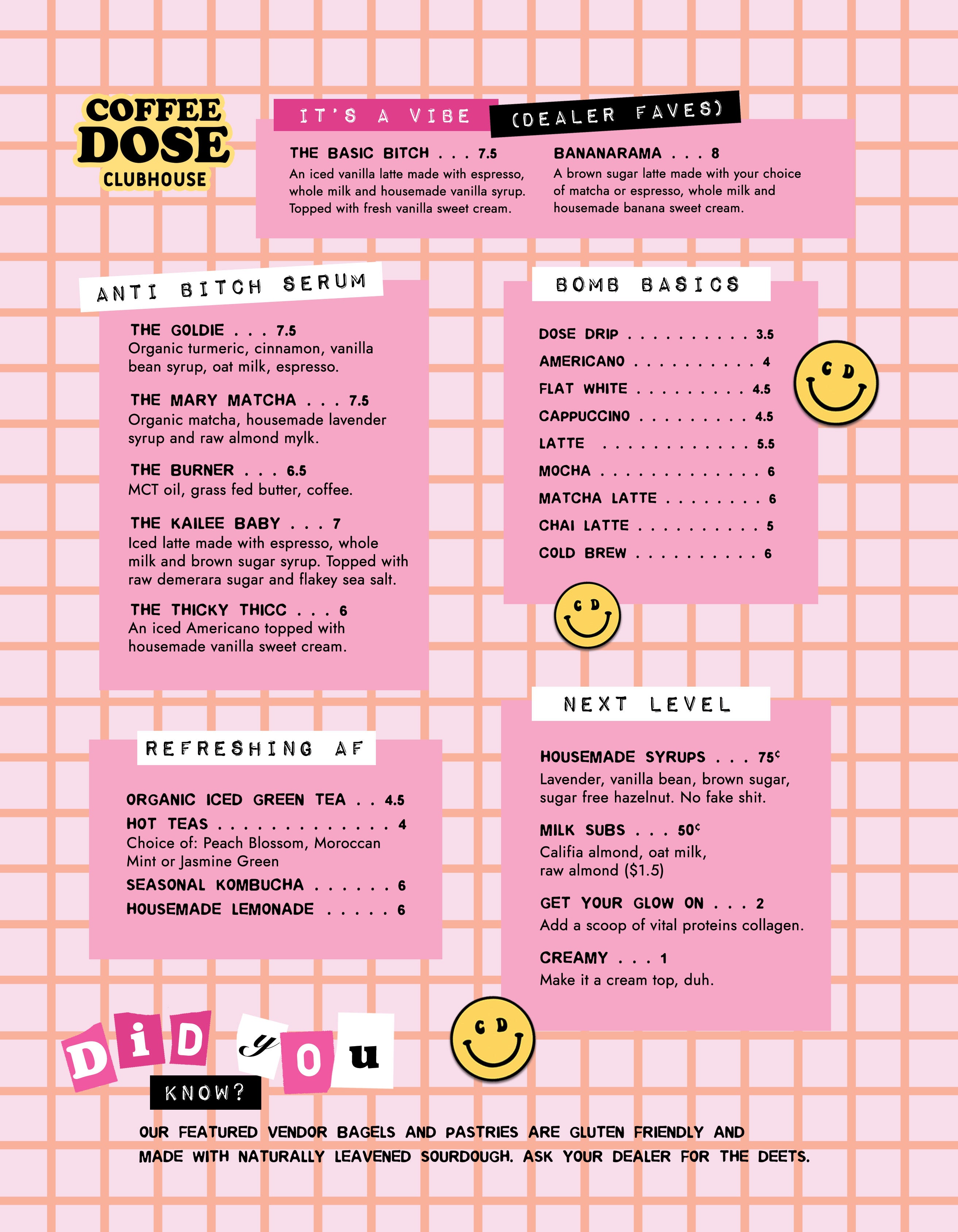 THE COFFEE CLUBHOUSE MENU visual data 2